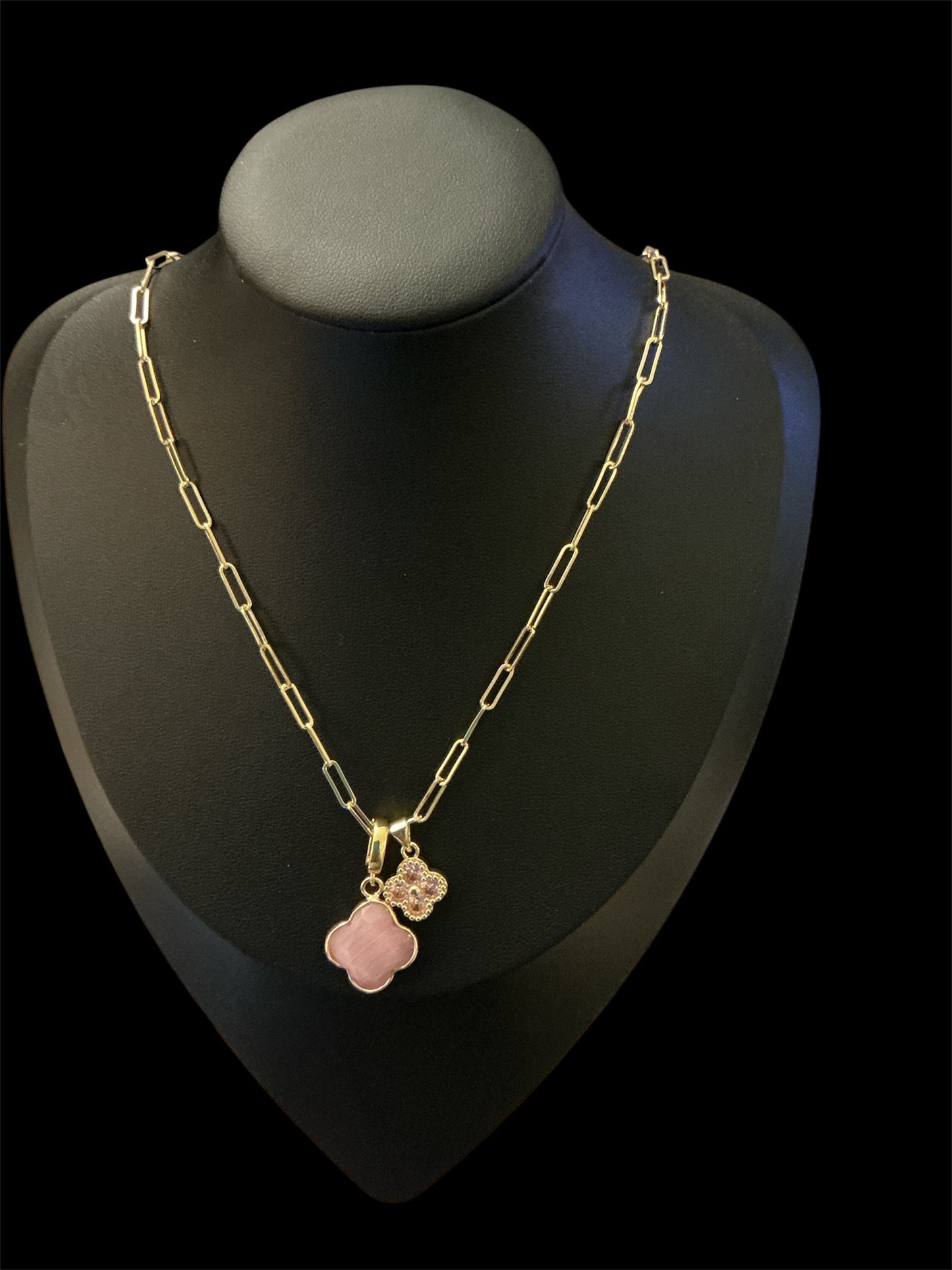 Gold Link Necklace with Pink Pendants