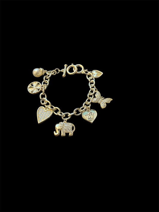 7 Charm Gold Bracelet with Toggle Closure - 8"