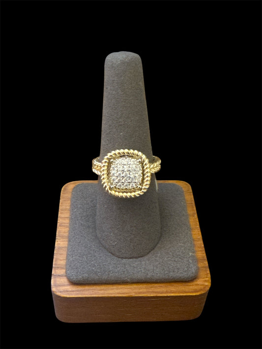 Gold Plated Ring with Square Pave Crystals - Size 8