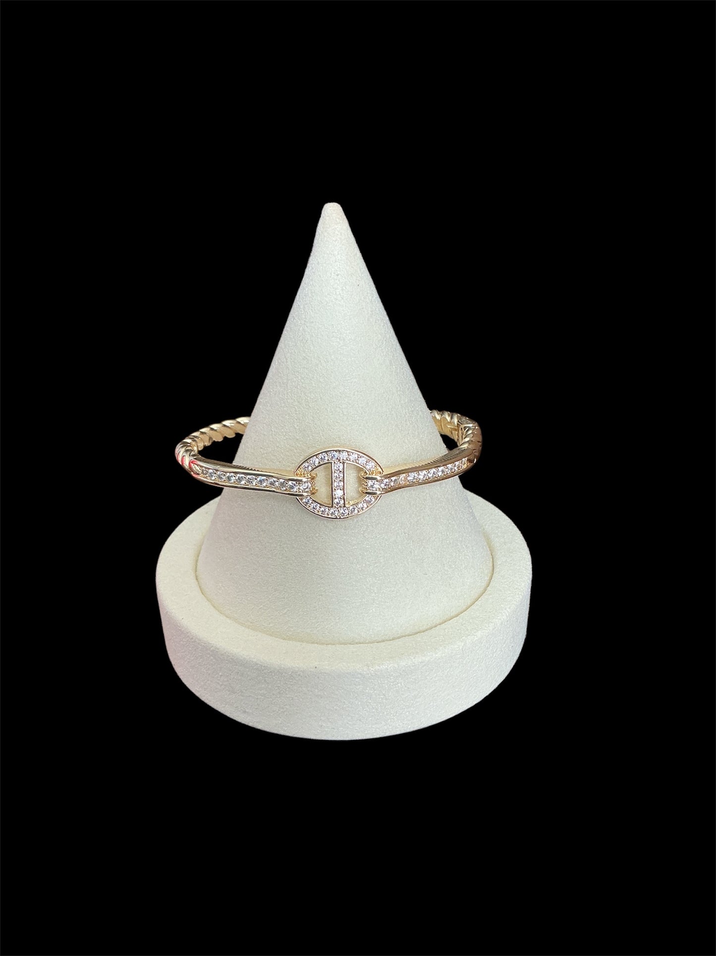 Gold Plated Bangle Bracelet with Clear Crystals