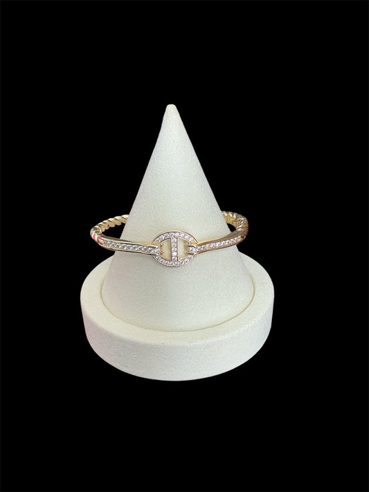 Gold Bangle Bracelet with Clear Crystals
