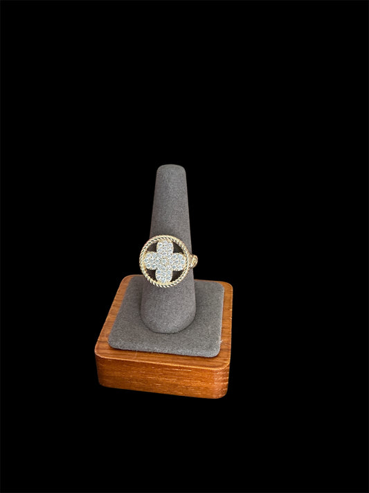 Gold Crystal Pave Clover Ring