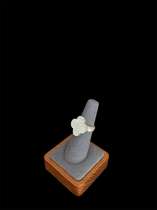 Gold Crystal Pave Clover Ring