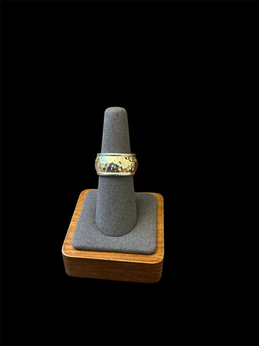 Gold Hammered Wide Band Ring