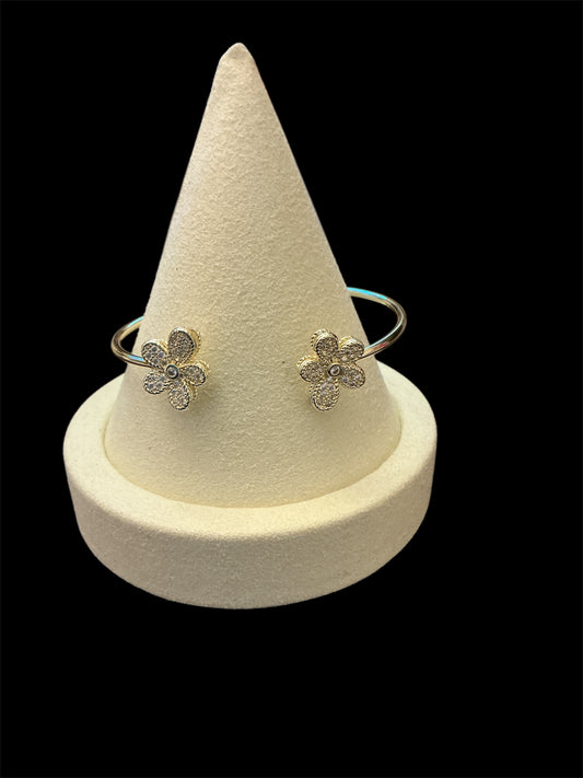Gold Crystal Pavé Flower Bangle Bracelet