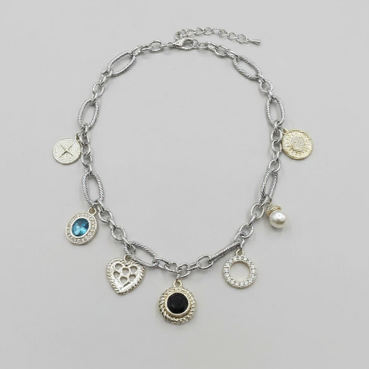 7 Charm Link Necklace - Adjustable 16"-19"