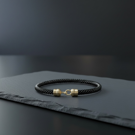 Black and Gold Cable Bracelet - Fits Up to 7.5" Wrist