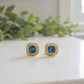 Gold Plated Blue Square Stud Earrings