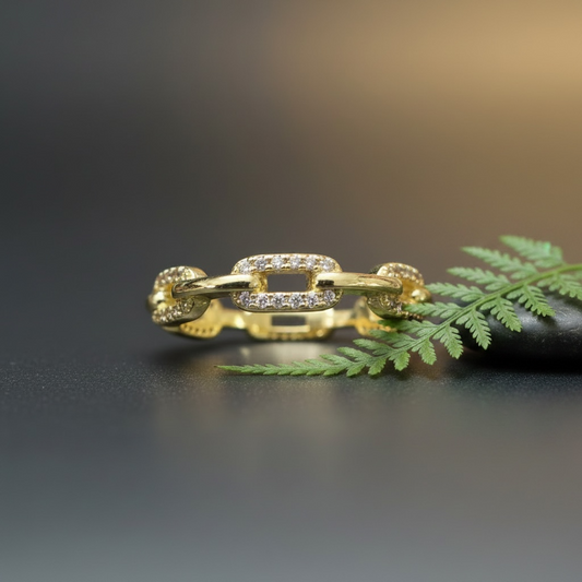 Crystal Pave Link Ring Gold Plated