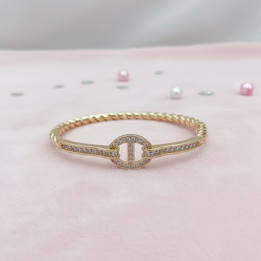 Gold Plated Bangle Bracelet with Clear Crystals