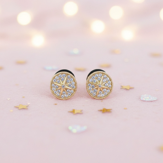 Gold Compass Stud Earrings