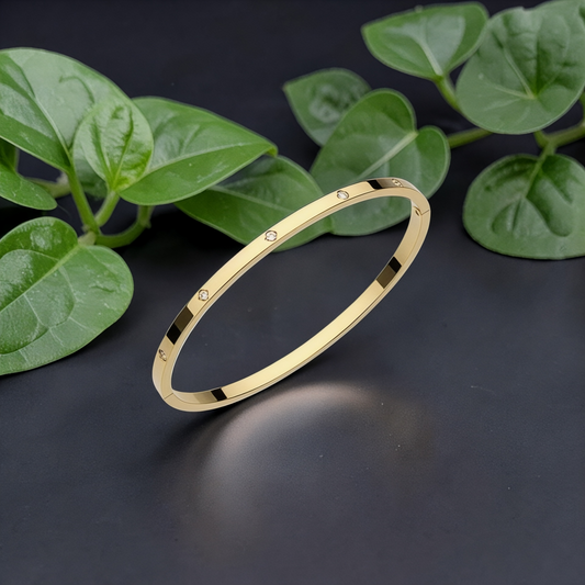 Gold CZ Studded Hinged Bangle Bracelet