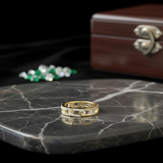 Gold Plated Link Ring with Pave Crystals