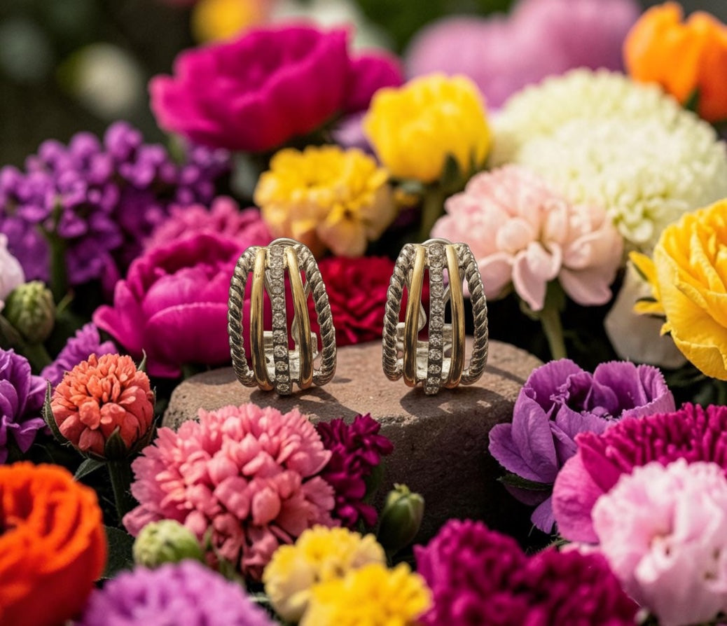 Two Tone Cage Design Earrings