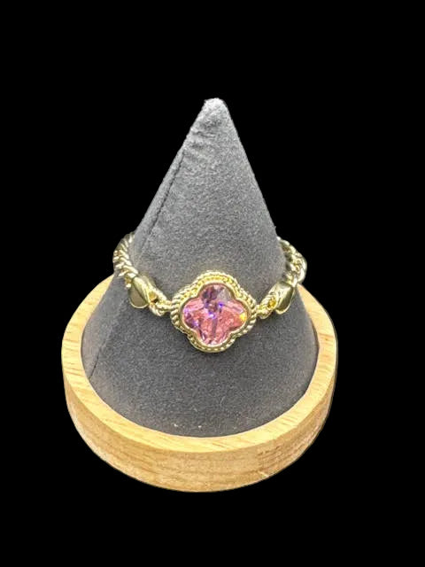 Gold Plated Pink Clover CZ Bracelet